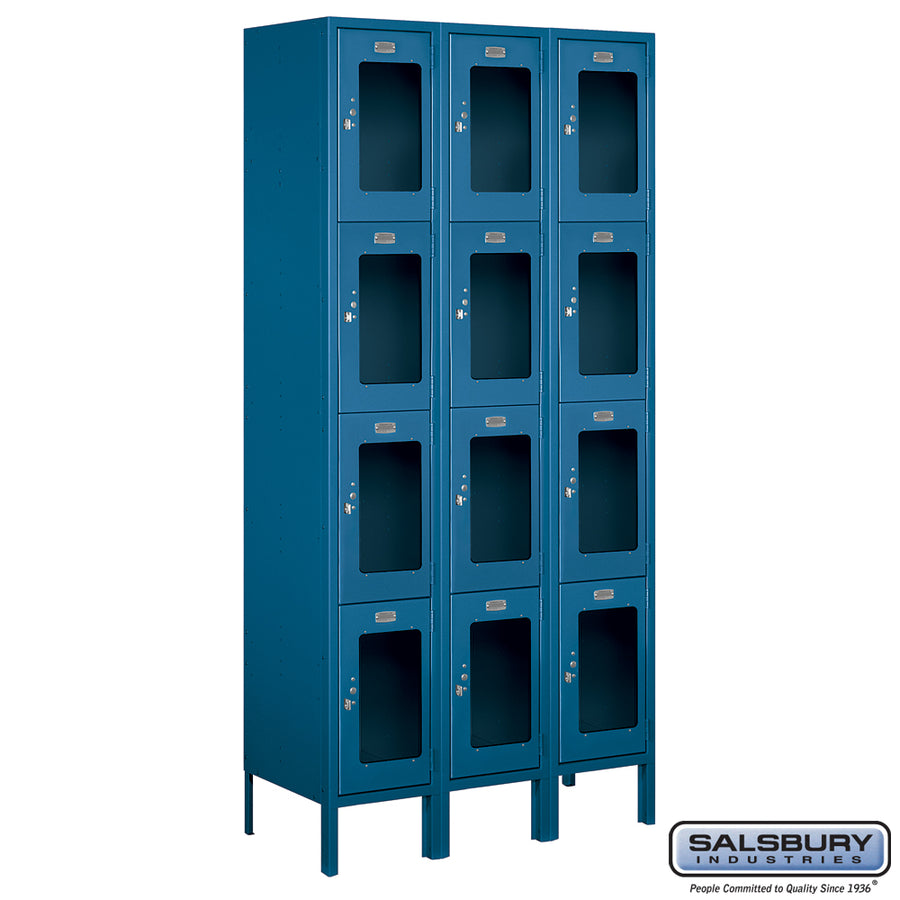 12" Wide Four Tier See-Through Metal Locker - 3 Wide - 6 Feet High - 15 Inches Deep - Blue - Unassembled