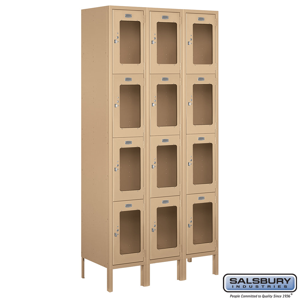12" Wide Four Tier See-Through Metal Locker - 3 Wide - 6 Feet High - 15 Inches Deep - Tan - Unassembled