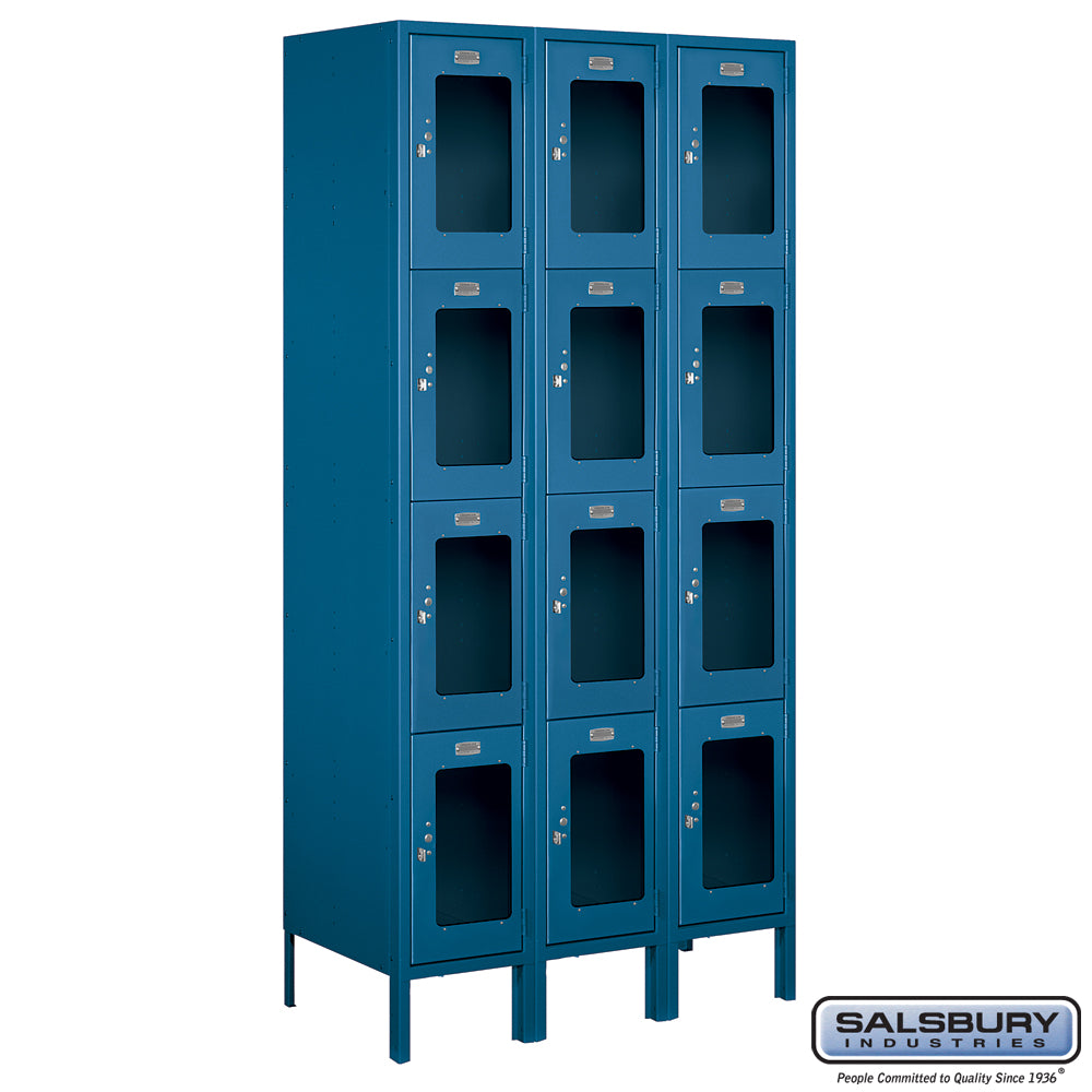 12" Wide Four Tier See-Through Metal Locker - 3 Wide - 6 Feet High - 18 Inches Deep - Blue - Assembled