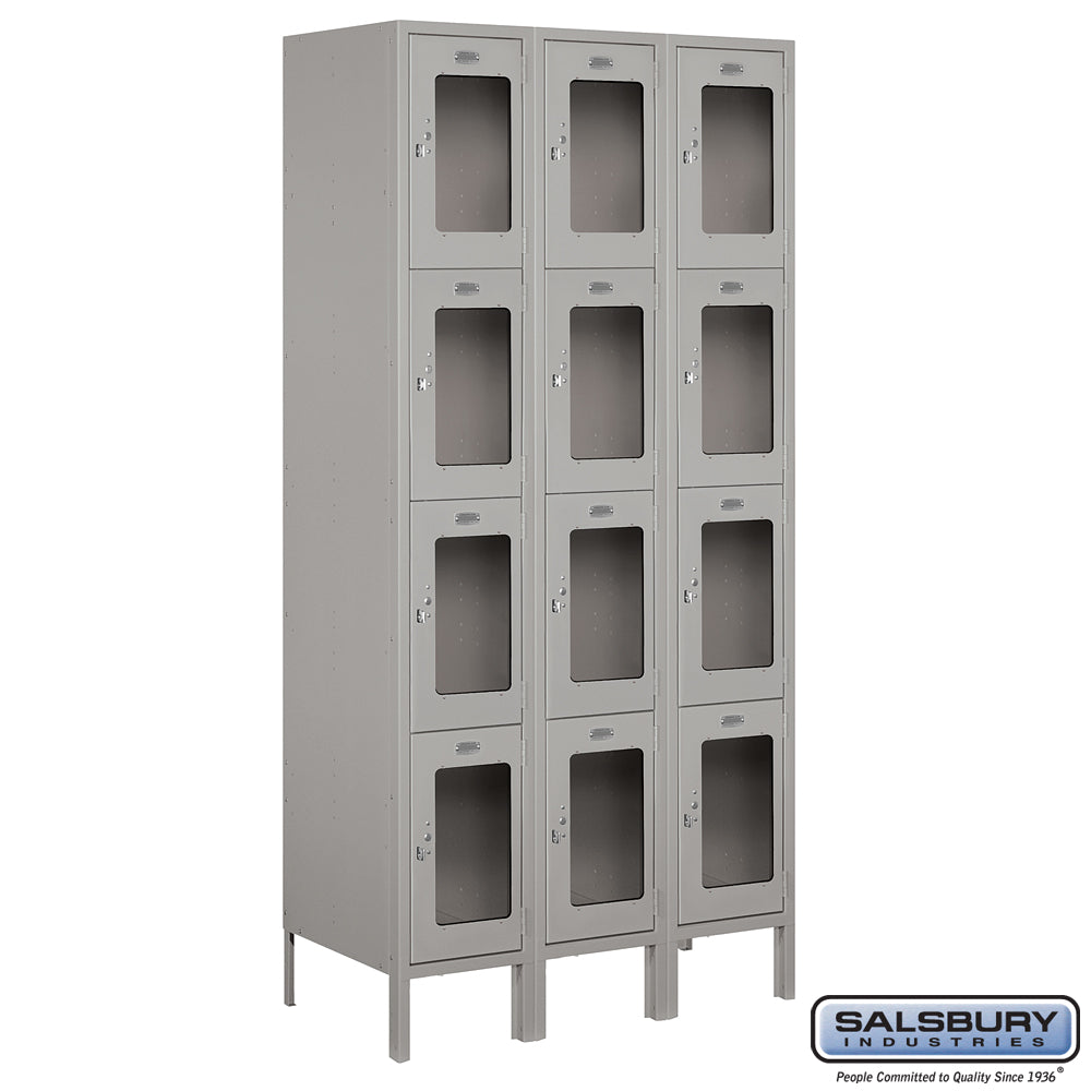 12" Wide Four Tier See-Through Metal Locker - 3 Wide - 6 Feet High - 18 Inches Deep - Gray - Assembled