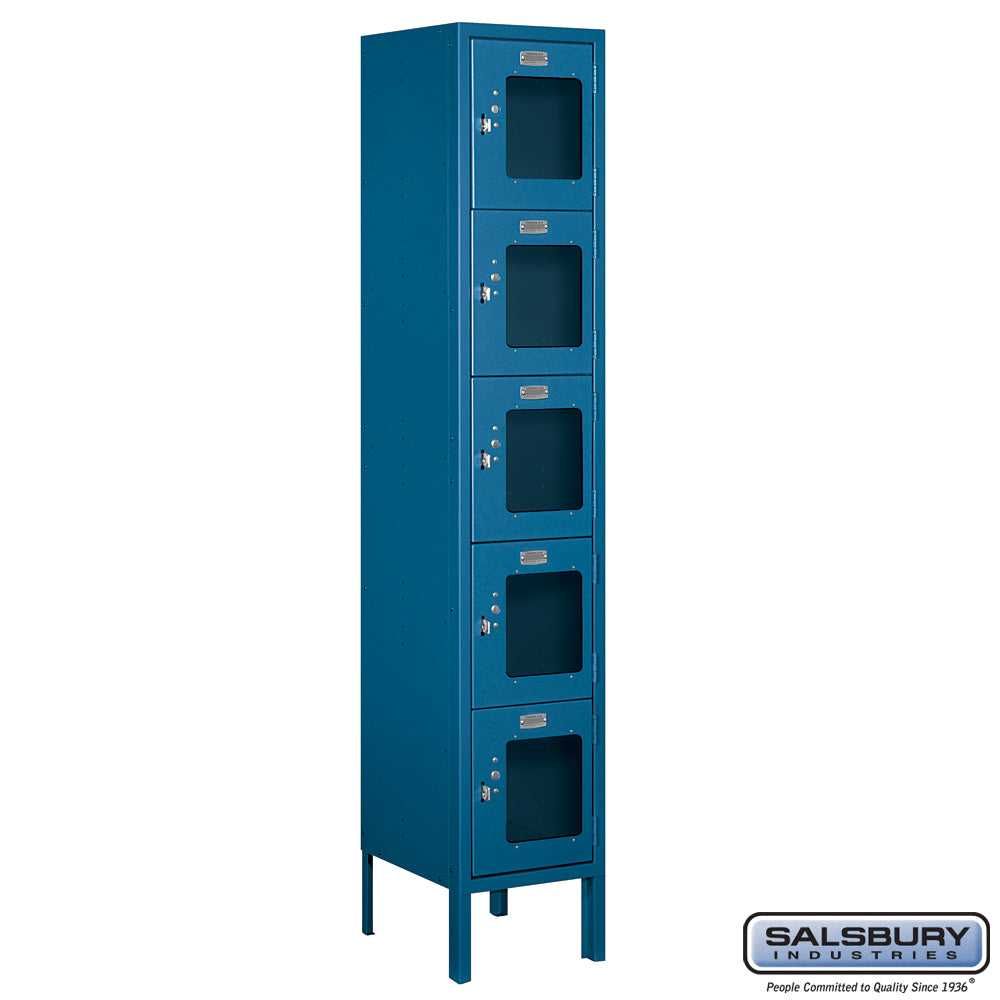 12" Wide Five Tier Box Style See-Through Metal Locker - 1 Wide - 5 Feet High - 12 Inches Deep - Blue - Assembled