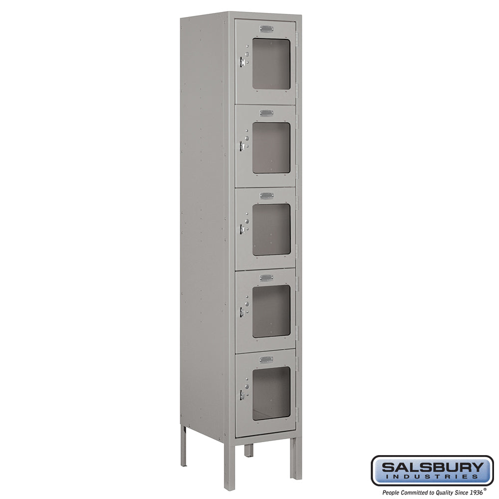 12" Wide Five Tier Box Style See-Through Metal Locker - 1 Wide - 5 Feet High - 12 Inches Deep - Gray - Assembled