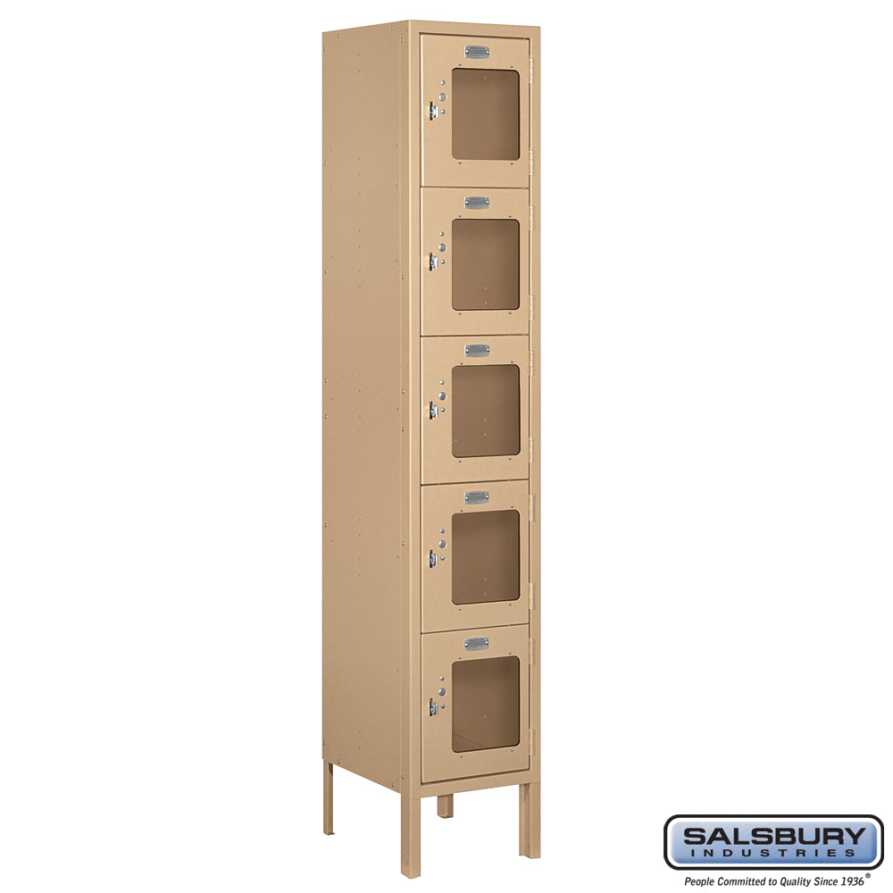 12" Wide Five Tier Box Style See-Through Metal Locker - 1 Wide - 5 Feet High - 12 Inches Deep - Tan - Assembled