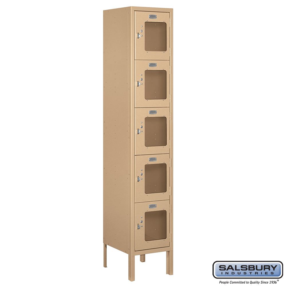 12" Wide Five Tier Box Style See-Through Metal Locker - 1 Wide - 5 Feet High - 12 Inches Deep - Tan - Unassembled