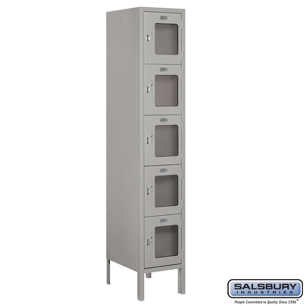 12" Wide Five Tier Box Style See-Through Metal Locker - 1 Wide - 5 Feet High - 15 Inches Deep - Gray - Assembled