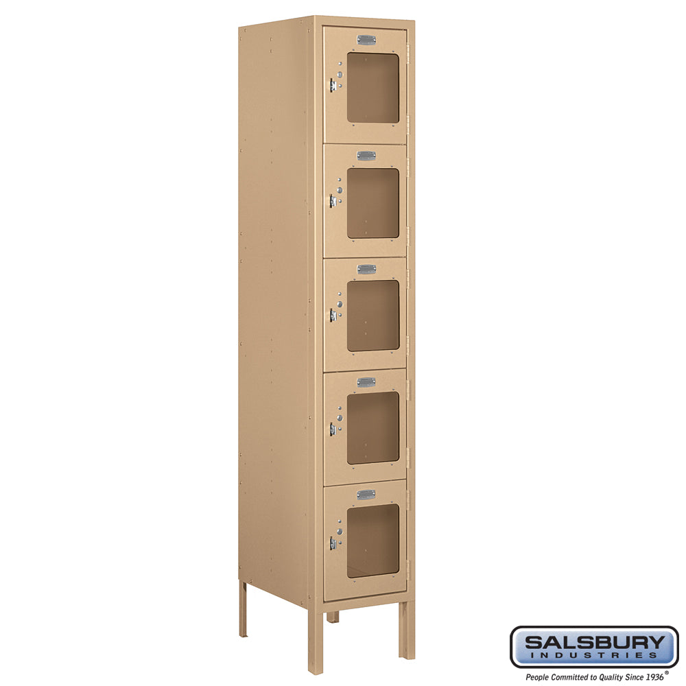 12" Wide Five Tier Box Style See-Through Metal Locker - 1 Wide - 5 Feet High - 15 Inches Deep - Tan - Unassembled