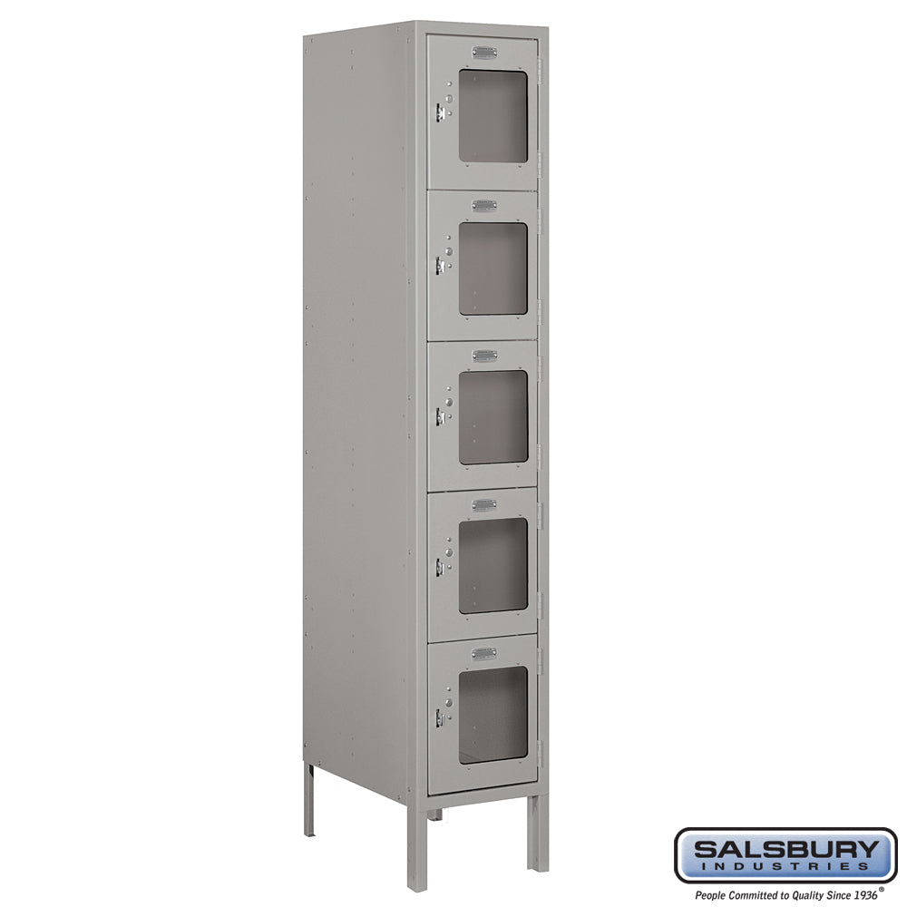 12" Wide Five Tier Box Style See-Through Metal Locker - 1 Wide - 5 Feet High - 18 Inches Deep - Gray - Assembled