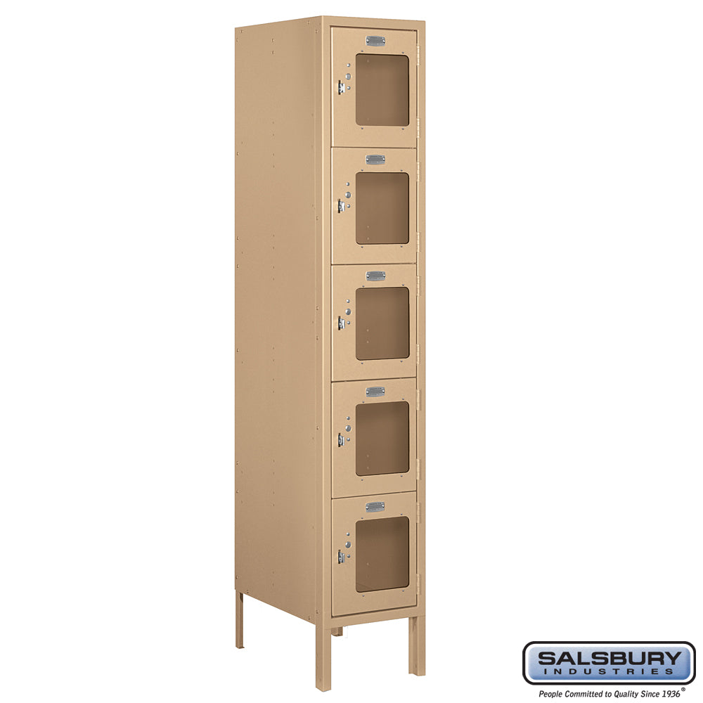 12" Wide Five Tier Box Style See-Through Metal Locker - 1 Wide - 5 Feet High - 18 Inches Deep - Tan - Assembled