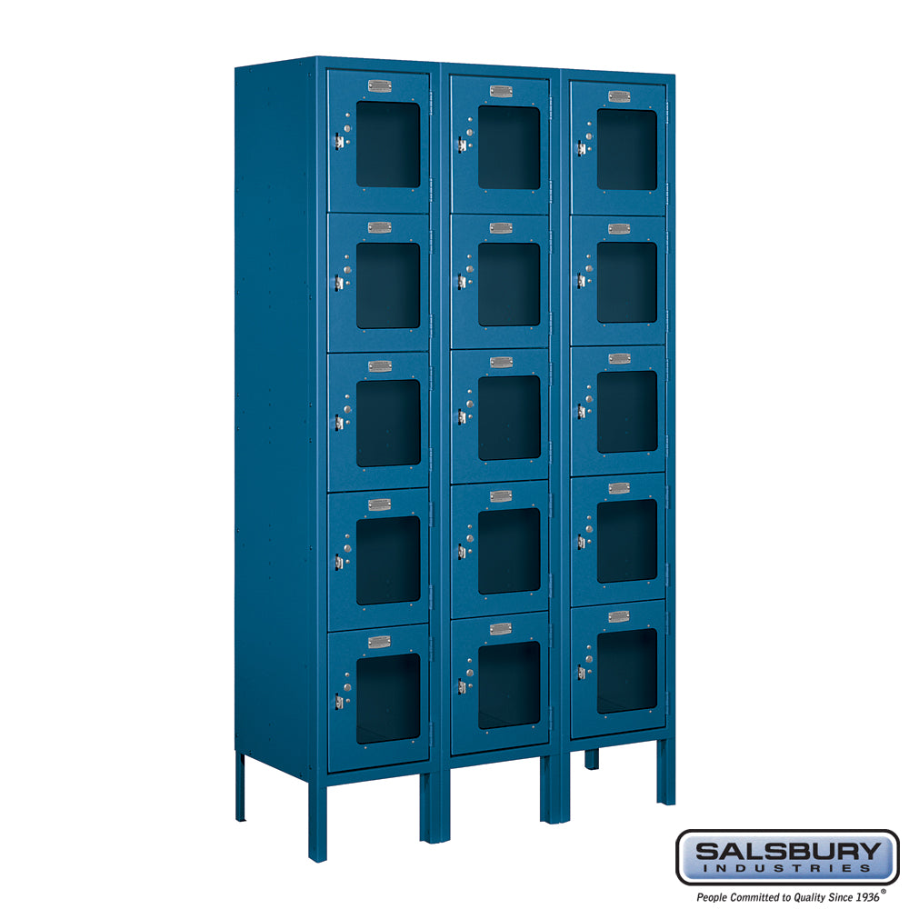 12" Wide Five Tier Box Style See-Through Metal Locker - 3 Wide - 5 Feet High - 12 Inches Deep - Blue - Assembled