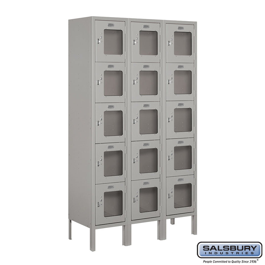 12" Wide Five Tier Box Style See-Through Metal Locker - 3 Wide - 5 Feet High - 12 Inches Deep - Gray - Assembled