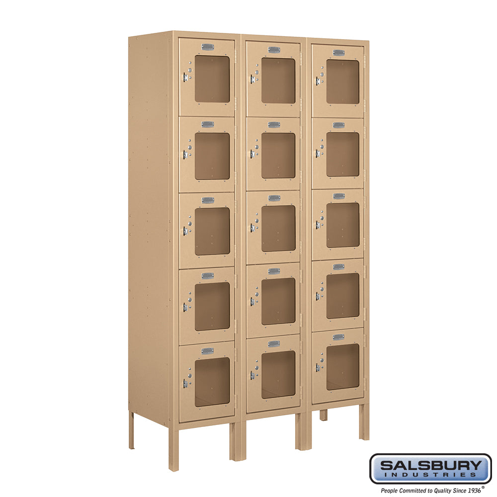 12" Wide Five Tier Box Style See-Through Metal Locker - 3 Wide - 5 Feet High - 12 Inches Deep - Tan - Assembled