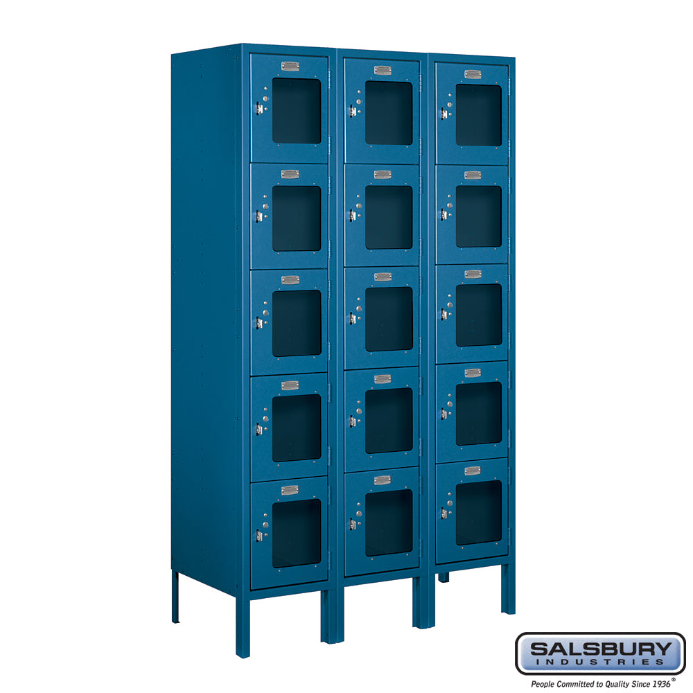 12" Wide Five Tier Box Style See-Through Metal Locker - 3 Wide - 5 Feet High - 15 Inches Deep - Blue - Assembled