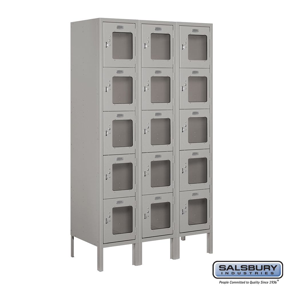 12" Wide Five Tier Box Style See-Through Metal Locker - 3 Wide - 5 Feet High - 15 Inches Deep - Gray - Assembled