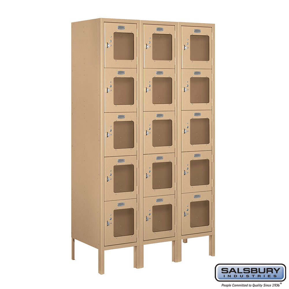 12" Wide Five Tier Box Style See-Through Metal Locker - 3 Wide - 5 Feet High - 15 Inches Deep - Tan - Assembled