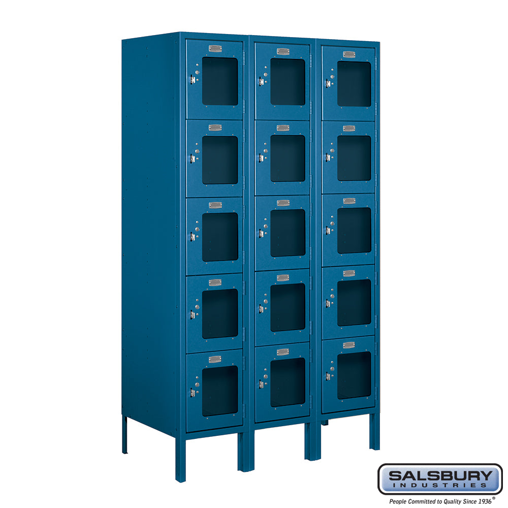 12" Wide Five Tier Box Style See-Through Metal Locker - 3 Wide - 5 Feet High - 18 Inches Deep - Blue - Assembled