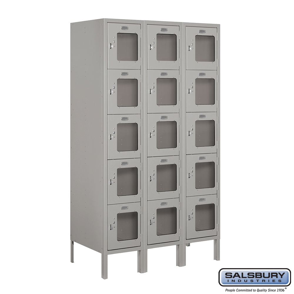 12" Wide Five Tier Box Style See-Through Metal Locker - 3 Wide - 5 Feet High - 18 Inches Deep - Gray - Assembled