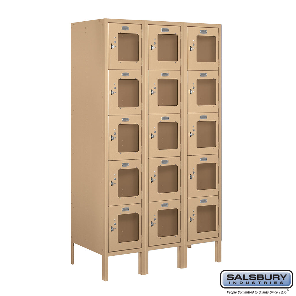 12" Wide Five Tier Box Style See-Through Metal Locker - 3 Wide - 5 Feet High - 18 Inches Deep - Tan - Assembled