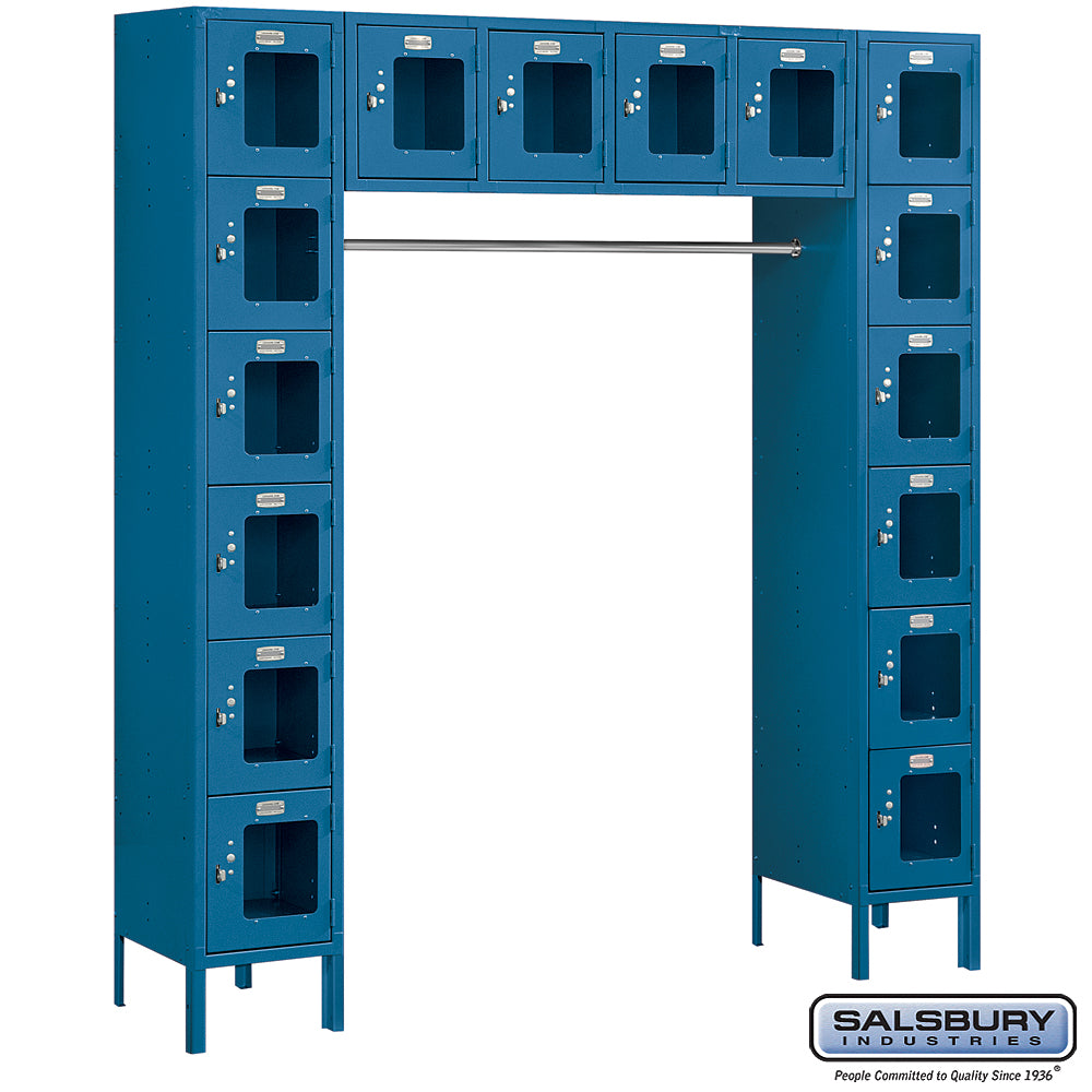 12" Wide Six Tier Box Style Bridge See-Through Metal Locker - 16 Box - 18 Inches Deep - Blue - Assembled