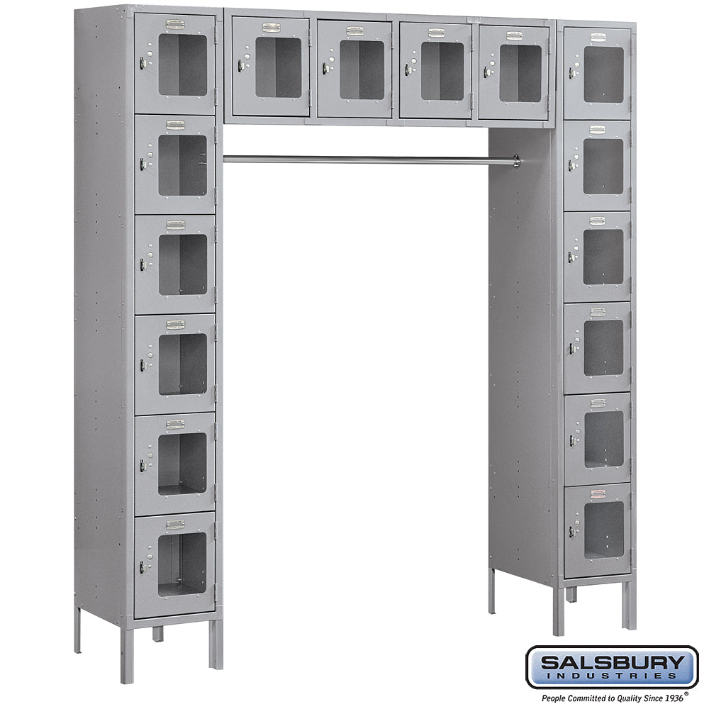 12" Wide Six Tier Box Style Bridge See-Through Metal Locker - 16 Box - 18 Inches Deep - Gray - Assembled