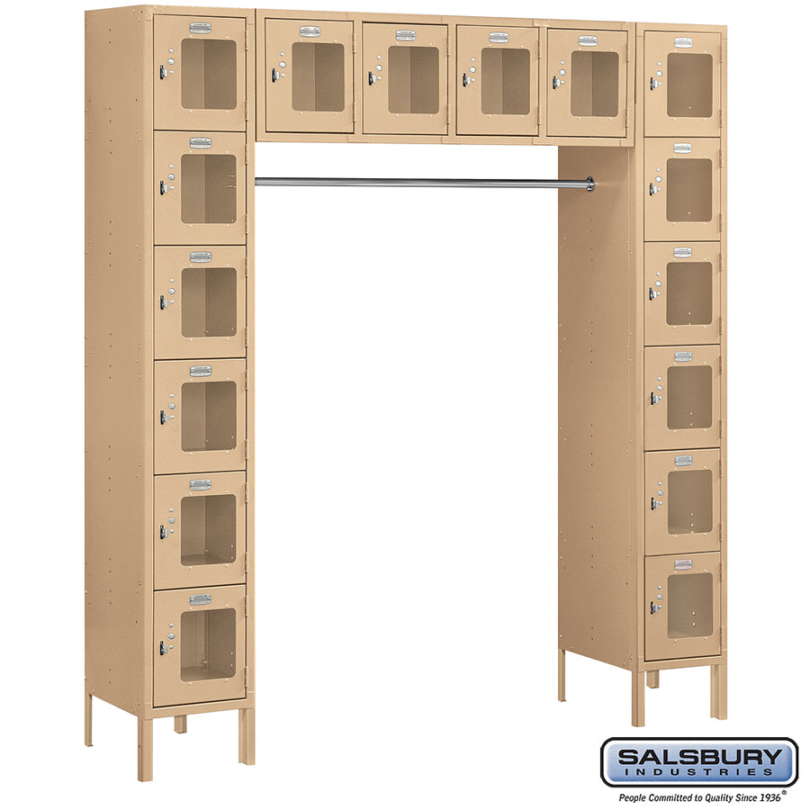 12" Wide Six Tier Box Style Bridge See-Through Metal Locker - 16 Box - 18 Inches Deep - Tan - Assembled