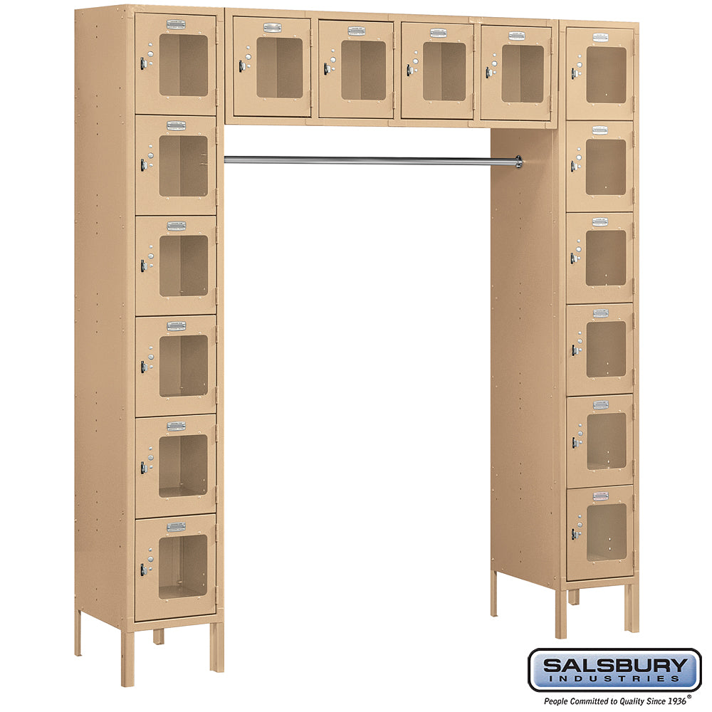 12" Wide Six Tier Box Style Bridge See-Through Metal Locker - 16 Box - 18 Inches Deep - Tan - Unassembled