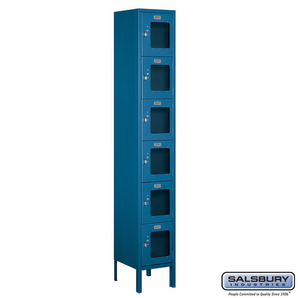 12" Wide Six Tier Box Style See-Through Metal Locker - 1 Wide - 6 Feet High - 12 Inches Deep - Blue - Unassembled