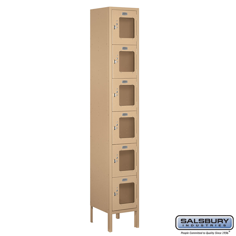 12" Wide Six Tier Box Style See-Through Metal Locker - 1 Wide - 6 Feet High - 12 Inches Deep - Tan - Assembled