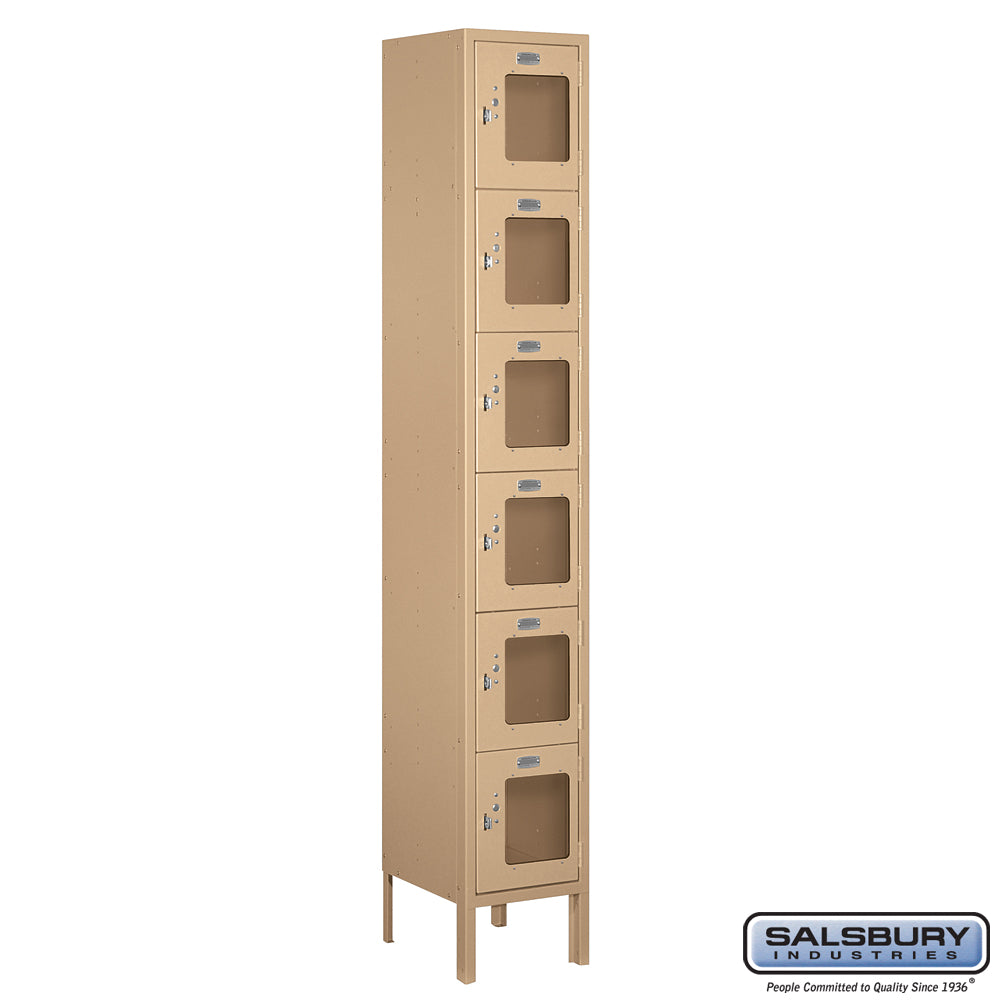 12" Wide Six Tier Box Style See-Through Metal Locker - 1 Wide - 6 Feet High - 12 Inches Deep - Tan - Unassembled