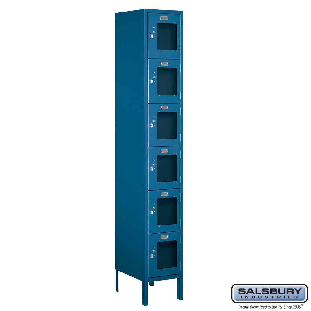 12" Wide Six Tier Box Style See-Through Metal Locker - 1 Wide - 6 Feet High - 15 Inches Deep - Blue - Assembled