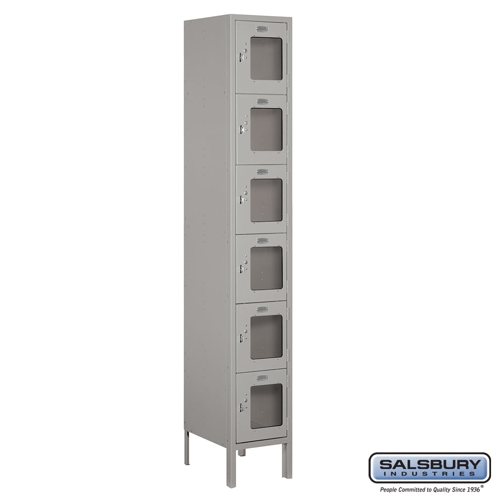 12" Wide Six Tier Box Style See-Through Metal Locker - 1 Wide - 6 Feet High - 15 Inches Deep - Gray - Assembled