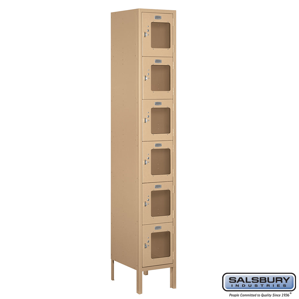 12" Wide Six Tier Box Style See-Through Metal Locker - 1 Wide - 6 Feet High - 15 Inches Deep - Tan - Assembled