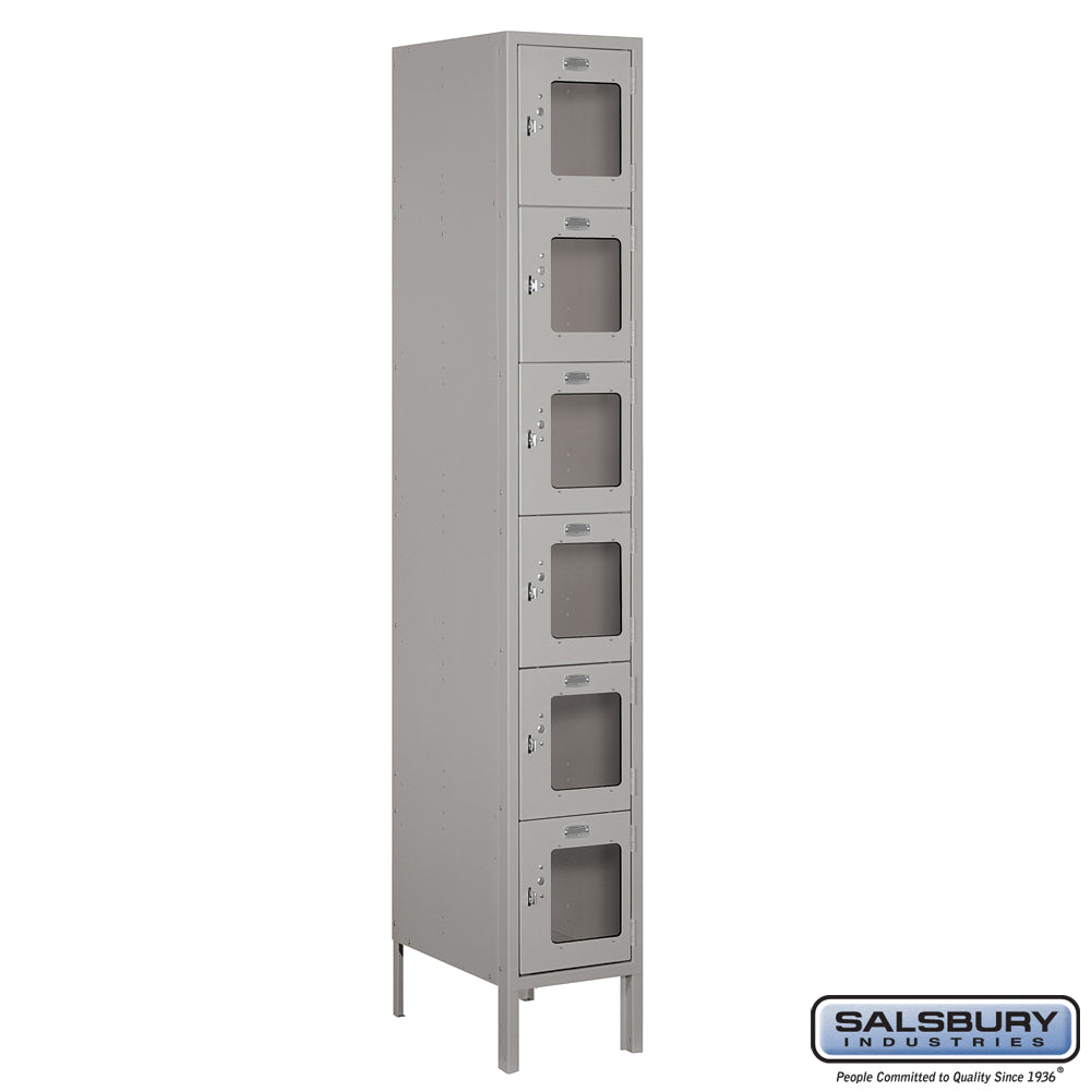 12" Wide Six Tier Box Style See-Through Metal Locker - 1 Wide - 6 Feet High - 18 Inches Deep - Gray - Assembled