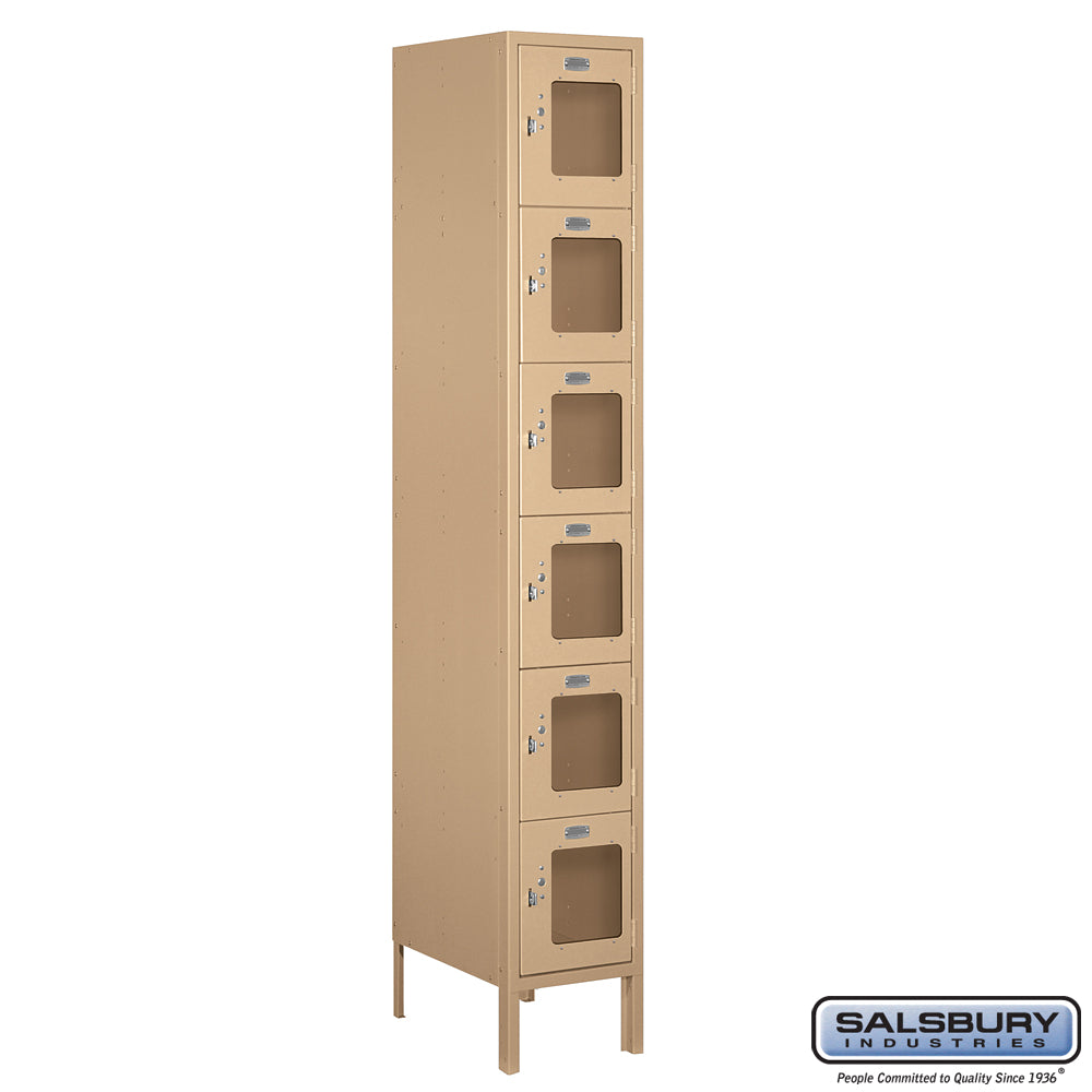 12" Wide Six Tier Box Style See-Through Metal Locker - 1 Wide - 6 Feet High - 18 Inches Deep - Tan - Unassembled