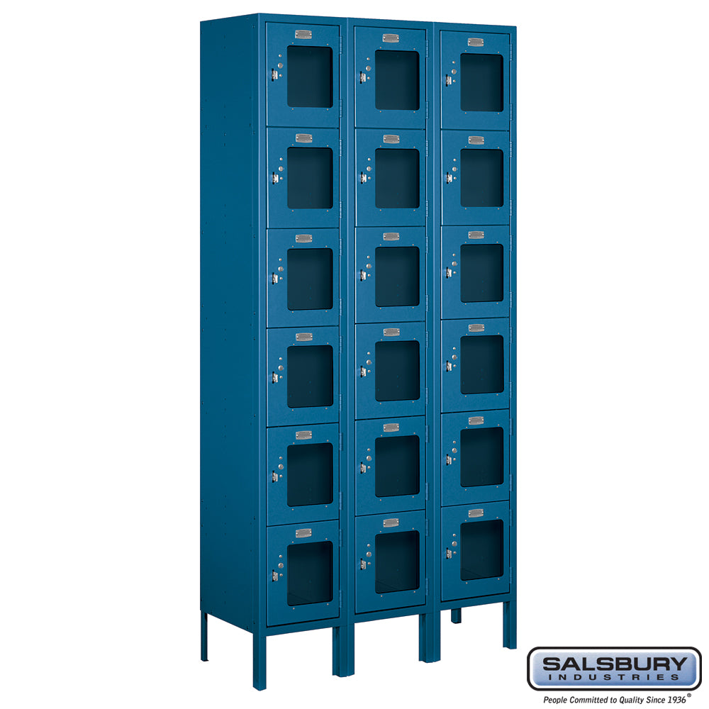 12" Wide Six Tier Box Style See-Through Metal Locker - 3 Wide - 6 Feet High - 12 Inches Deep - Blue - Assembled