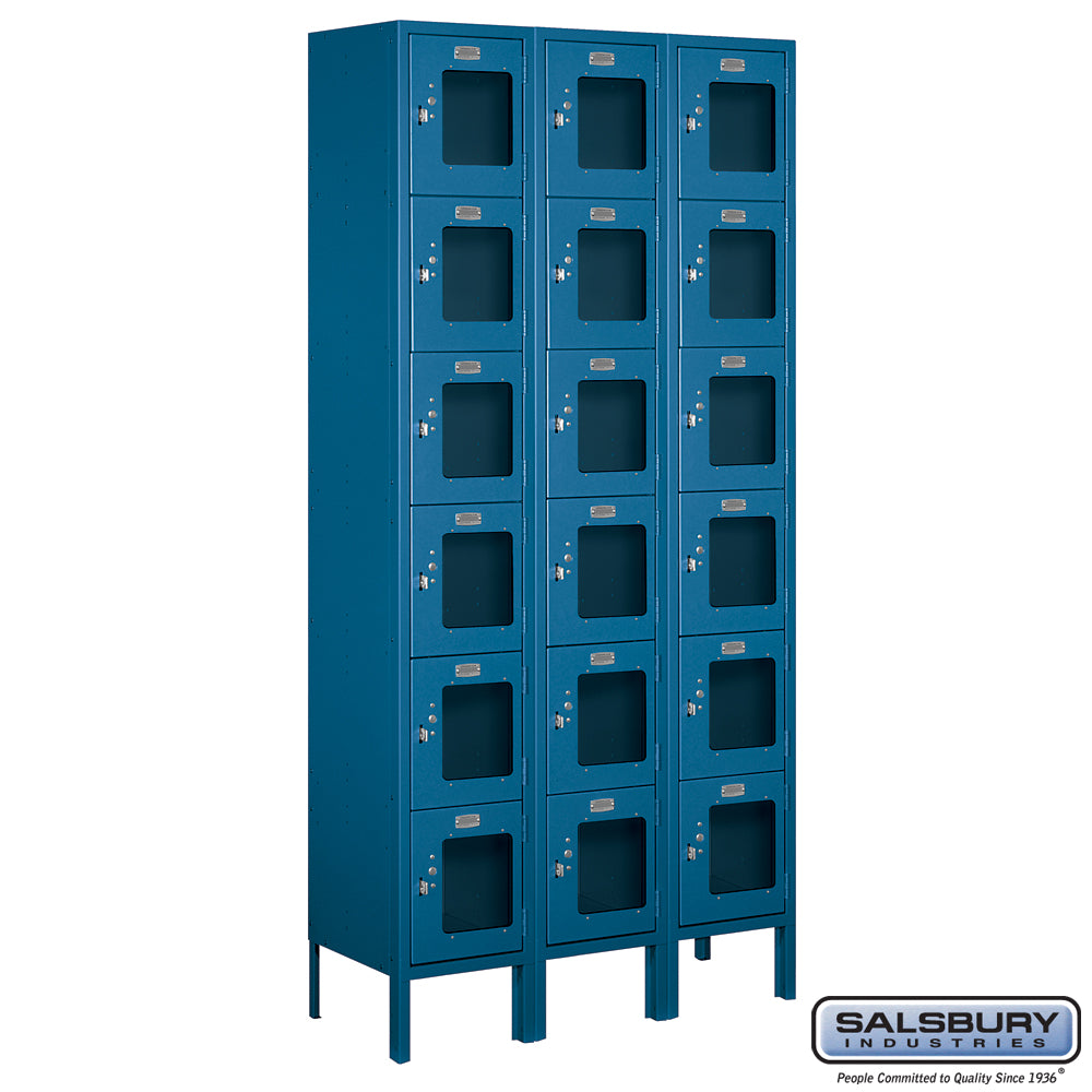 12" Wide Six Tier Box Style See-Through Metal Locker - 3 Wide - 6 Feet High - 12 Inches Deep - Blue - Unassembled