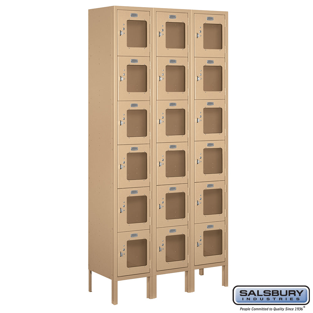 12" Wide Six Tier Box Style See-Through Metal Locker - 3 Wide - 6 Feet High - 12 Inches Deep - Tan - Assembled