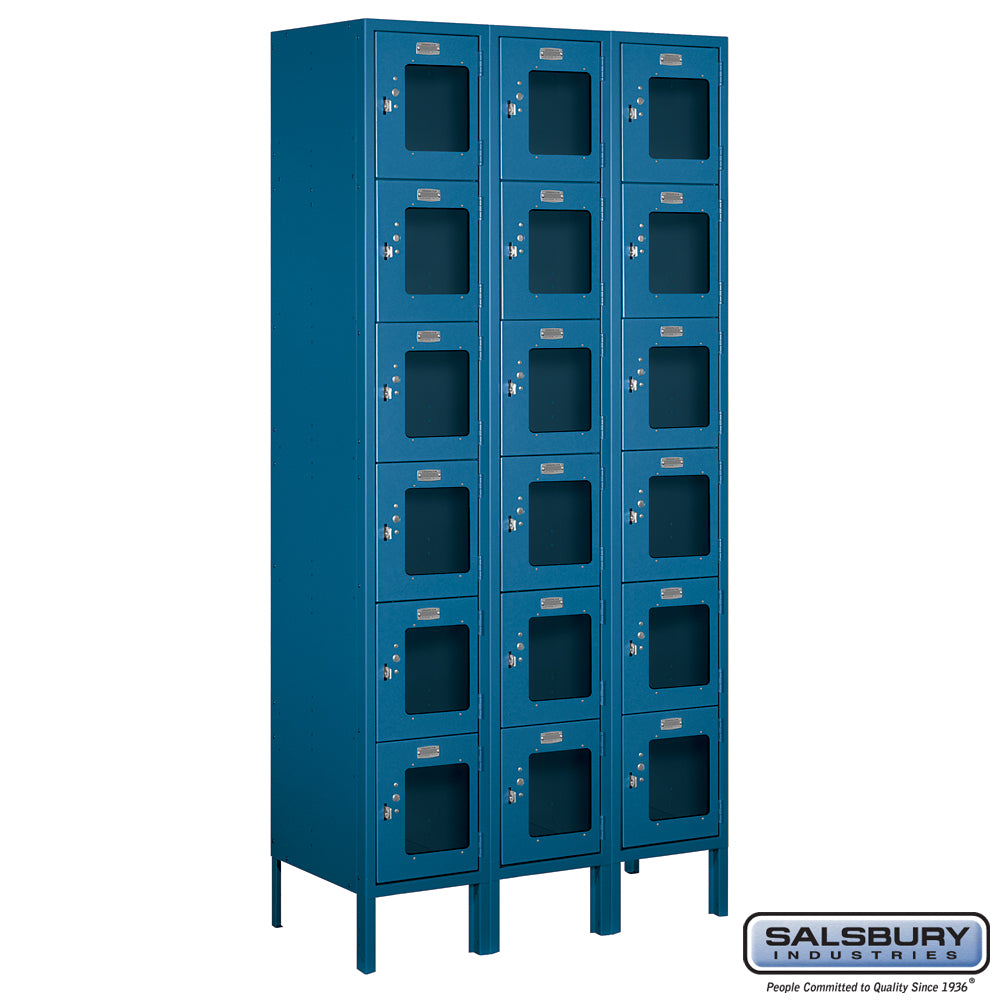 12" Wide Six Tier Box Style See-Through Metal Locker - 3 Wide - 6 Feet High - 15 Inches Deep - Blue - Unassembled