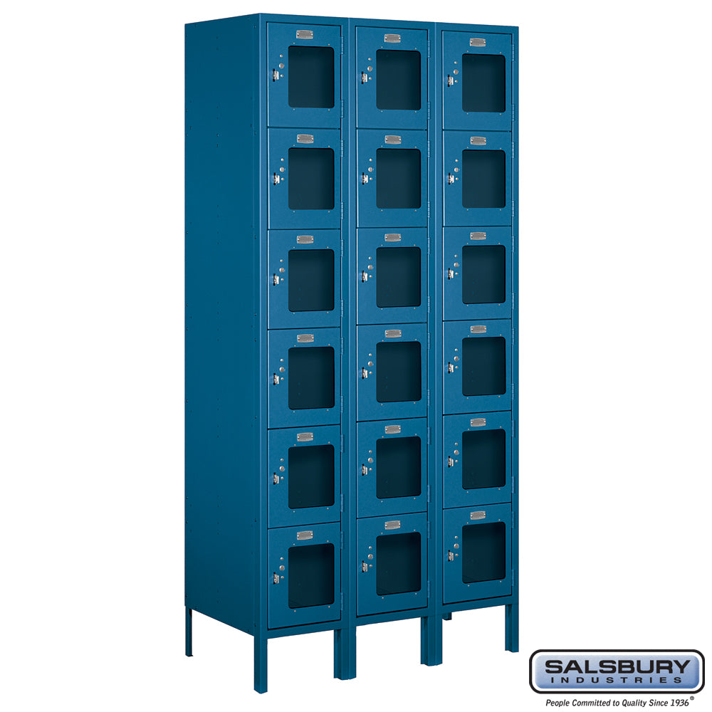 12" Wide Six Tier Box Style See-Through Metal Locker - 3 Wide - 6 Feet High - 18 Inches Deep - Blue - Unassembled