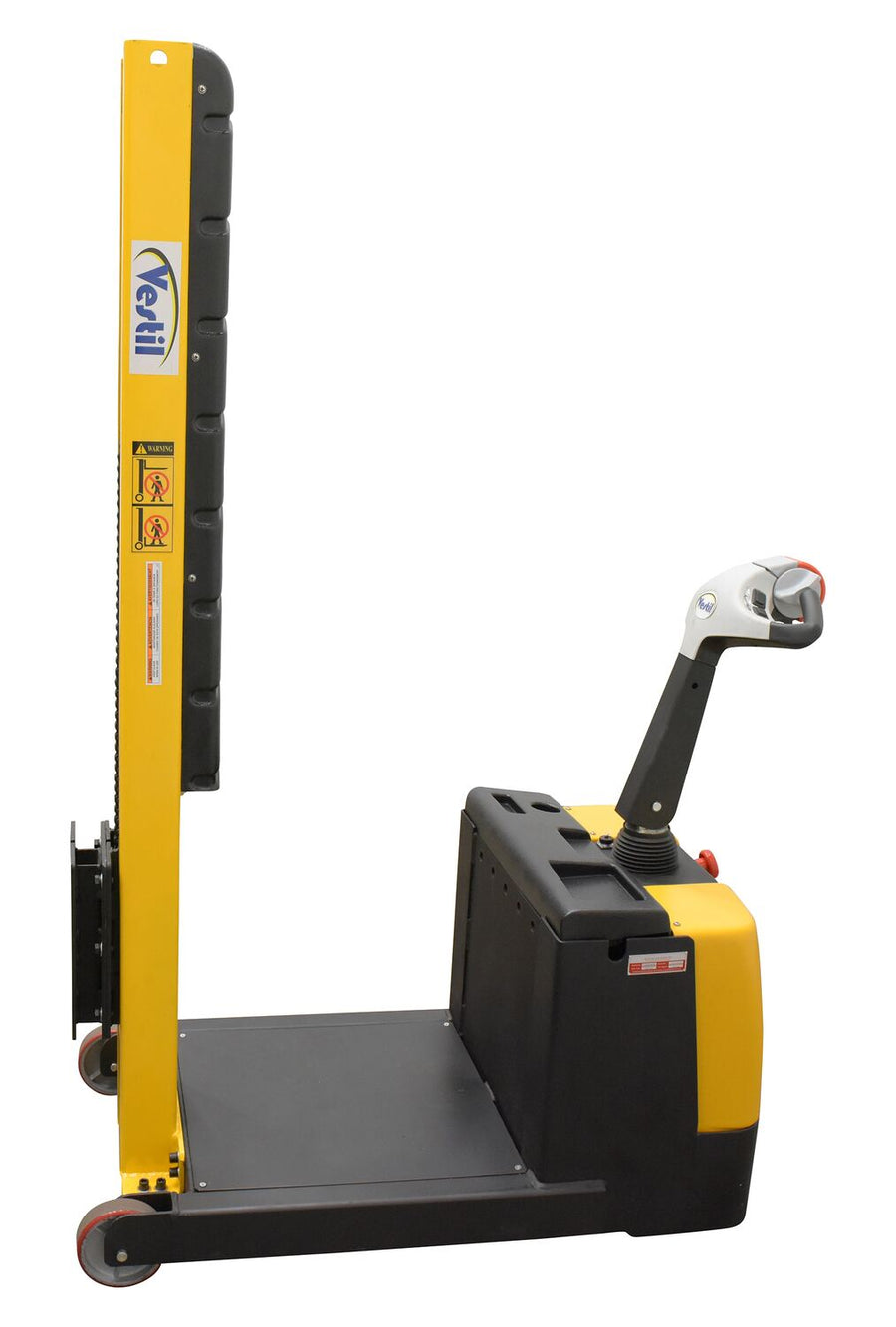 Vestil Steel Counter Balanced Powered Drive Narrow Mast Stacker 60" Lift 51-9/16"L x 25-9/16"W x 61-13/16"H 600 Lb. Capacity Black / Yellow