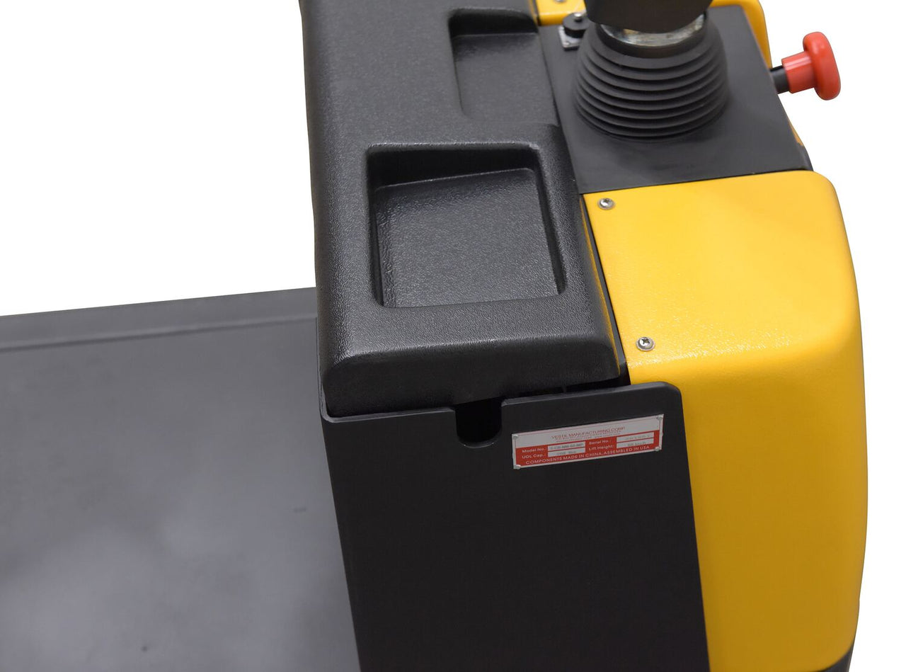 Vestil Steel Counter Balanced Powered Drive Narrow Mast Stacker 60" Lift 51-9/16"L x 25-9/16"W x 61-13/16"H 600 Lb. Capacity Black / Yellow