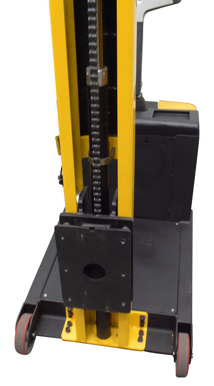 Vestil Steel Counter Balanced Powered Drive Narrow Mast Stacker 60" Lift 51-9/16"L x 25-9/16"W x 61-13/16"H 600 Lb. Capacity Black / Yellow