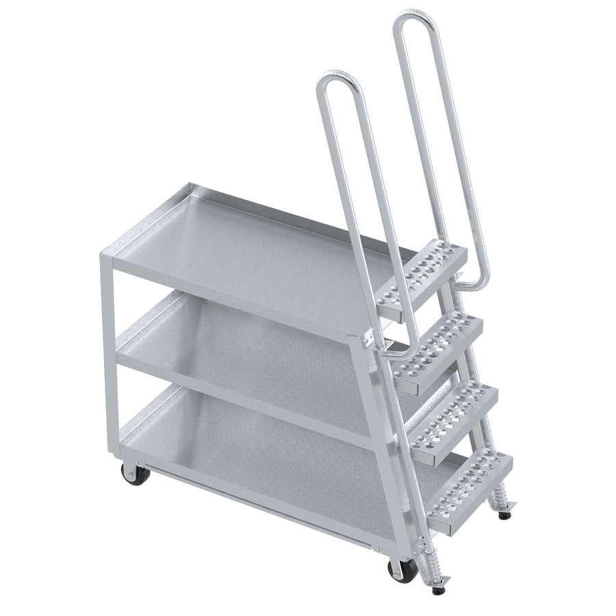 Aluminum High Duty Stock Picker Truck with Steel Ladder 22 In x 48 In 500 Lb. Capacity