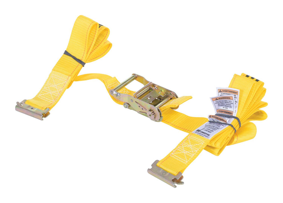 Polyester Ratcheting Cargo Strap with E-Clip 12 Ft. Working Length 1,335 Lb. Working Load Limit Yellow