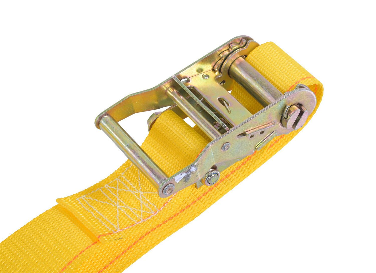 Polyester Ratcheting Cargo Strap with E-Clip 12 Ft. Working Length 1,335 Lb. Working Load Limit Yellow