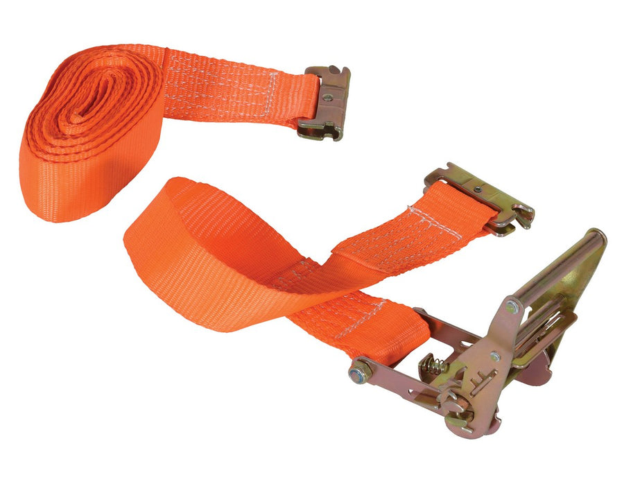 Polyester Ratcheting Cargo Strap with E-Clip 16 Ft. Working Length 1,200 Lb. Working Load Orange