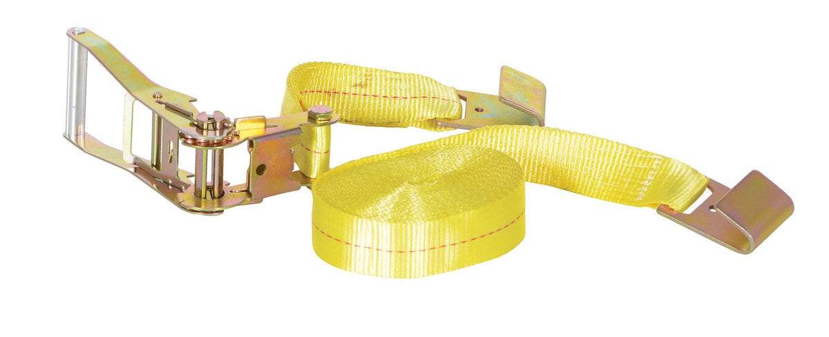 Polyester Ratcheting Cargo Strap with Flat Hook 27 Ft. Working Length 3,325 Lb. Working Load Yellow