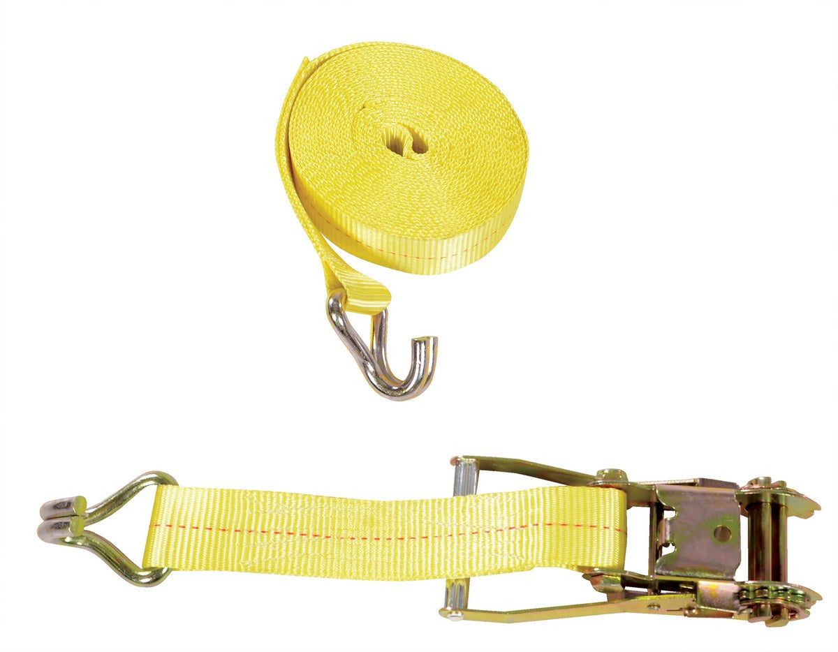 Polyester Ratcheting Cargo Strap with Rod Hook 27 Ft. Working Length 3,325 Lb. Working Load Yellow