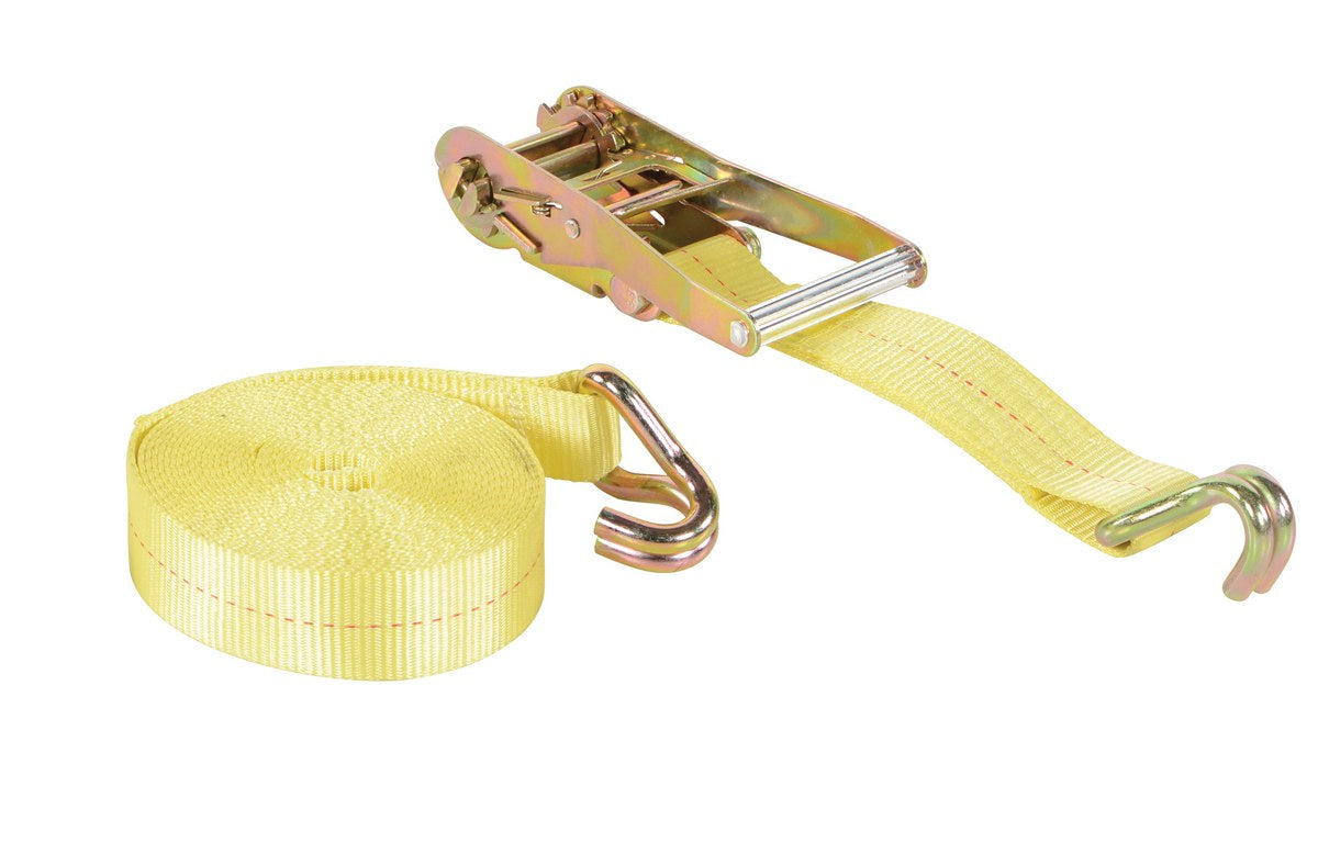 Polyester Ratcheting Cargo Strap with Rod Hook 27 Ft. Working Length 3,325 Lb. Working Load Yellow