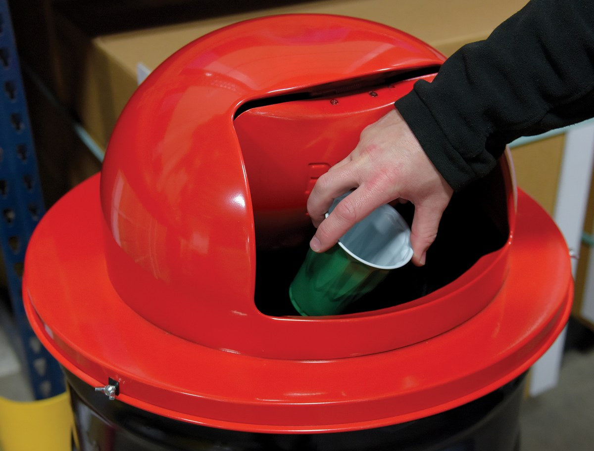 Steel Waste Disposal Top for 55 Gallon Drums Red