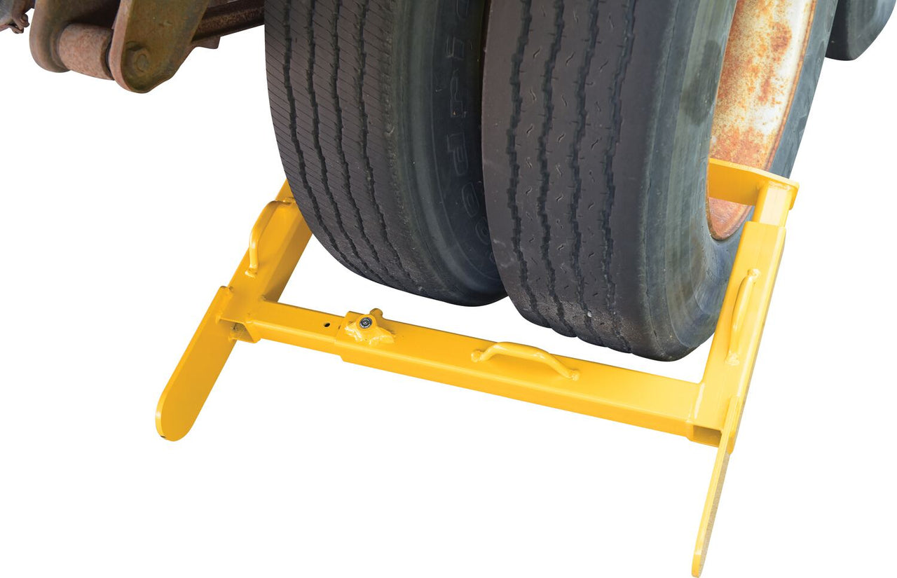 Steel Trailer Wheel Lock, 24 X 35 Usable, For Use On Dual Tires, Yellow